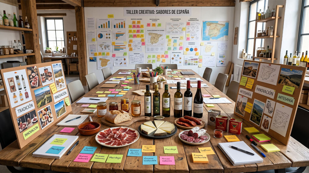 Sesión de trabajo estratégica Visualfood Lab con productos alimentarios y equipo de marketing