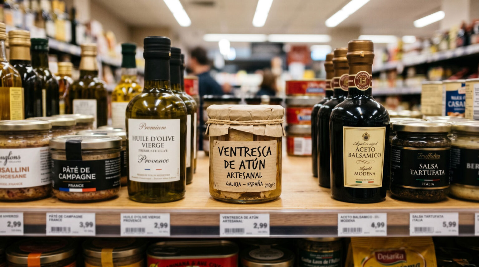 Producto alimentario español compitiendo en lineal de supermercado europeo