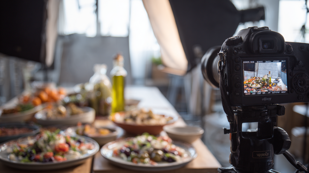 Sesión de fotografía gastronómica profesional con productos alimentarios mediterráneos