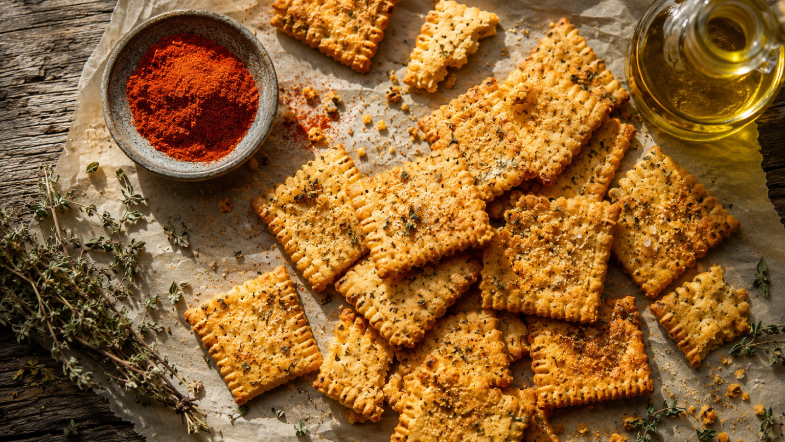 Snacks artesanos horneados con pimentón de Murcia y aceite de oliva virgen extra