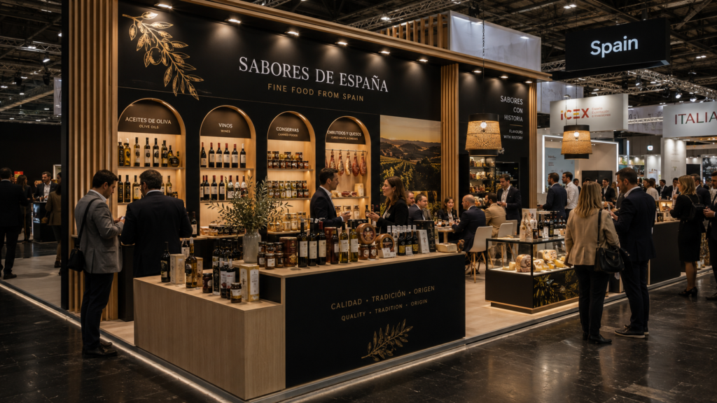 Stand profesional de empresa alimentaria en feria internacional de alimentación